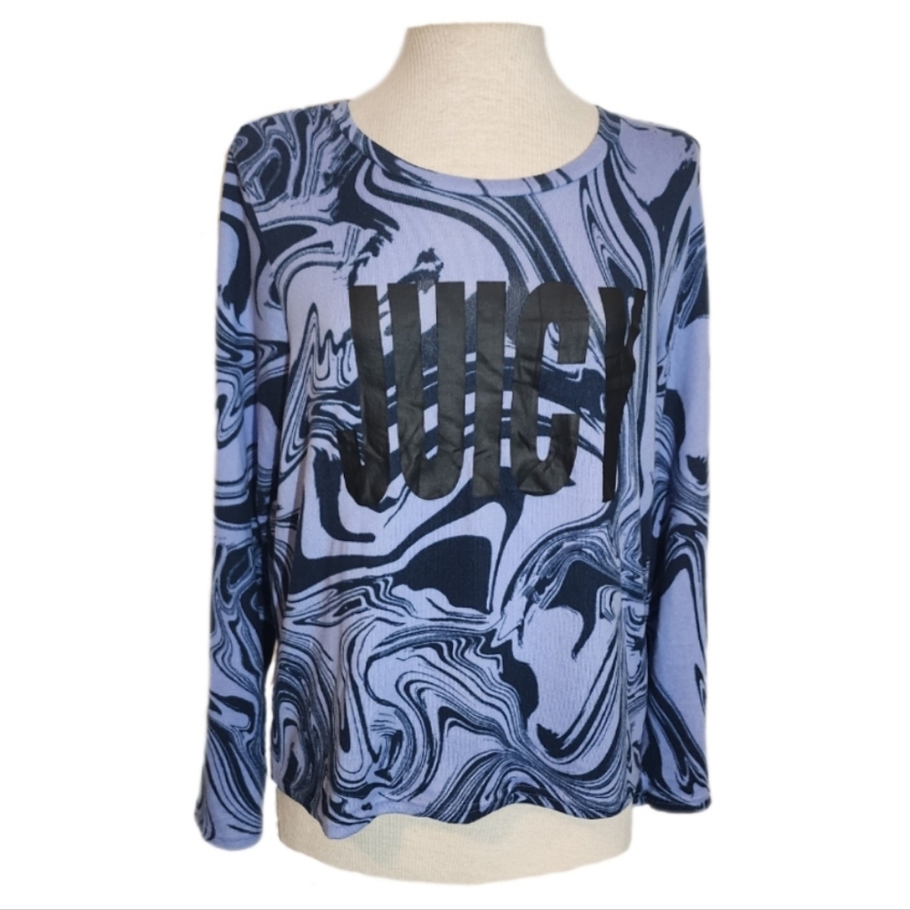 Juicy Couture Shirt Y2k Graphic Long Sleeve Pullover Periwinkle Size L